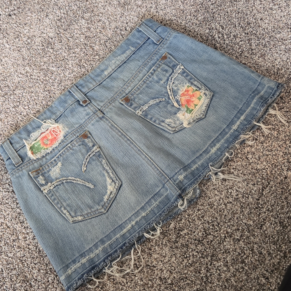 Joe's Jeans Light Blue Denim Mini Skirt with Floral Embroidery